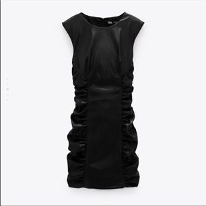 Zara Ruched Faux Leather Dress in Black